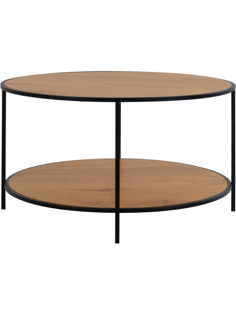 Mesa de Centro Redonda con Estructura Metalica Negra, Diseno Moderno, 80 x 45 cm