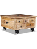 Mesa de Centro Rectangular de Madera Maciza de Mango, Mesa Auxiliar con Espacio de Almacenamiento para Salon