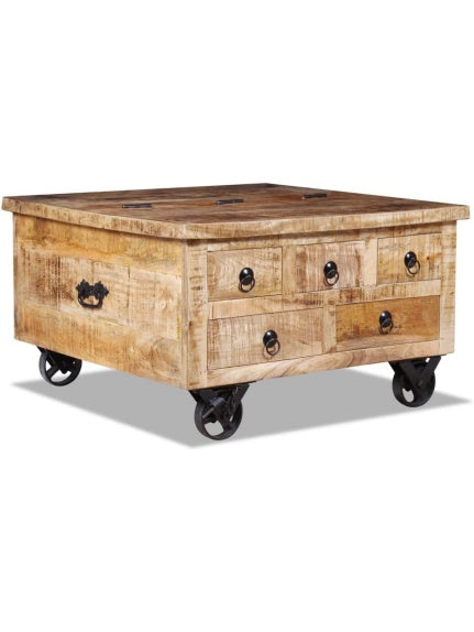 Mesa de Centro Rectangular de Madera Maciza de Mango, Mesa Auxiliar con Espacio de Almacenamiento para Salon