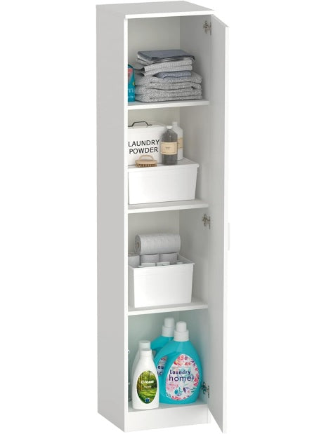 Columna multiusos de almacenamiento con puerta individual y cuatro estantes, blanco