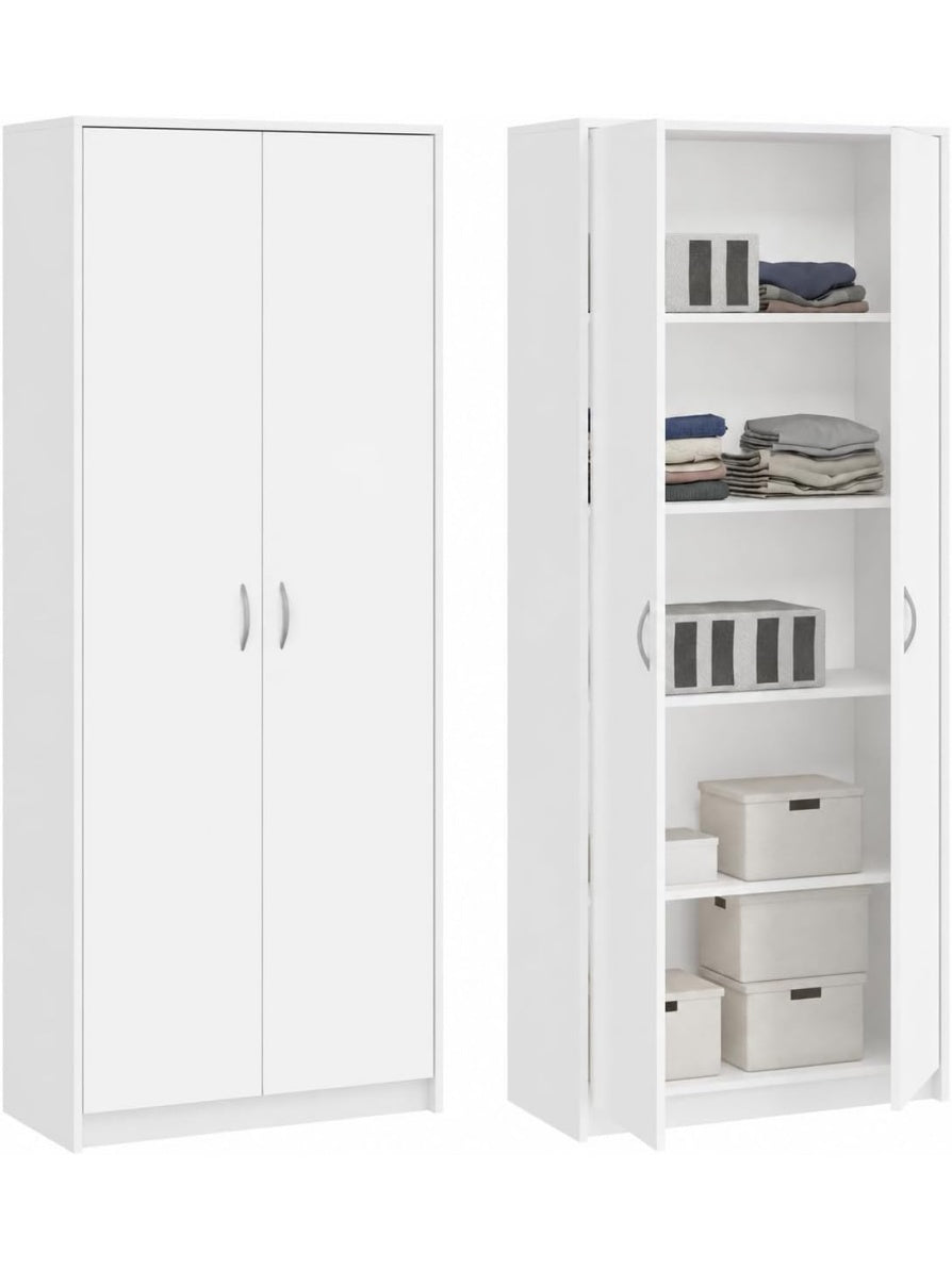 Armario Alto de Almacenaje con 2 Puertas y 5 Huecos, Mueble Multifuncion para Hogar, Lavadero u Oficina