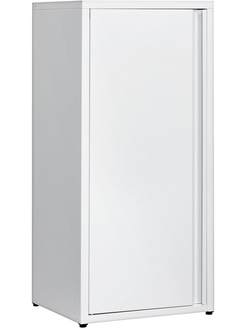 Armario archivador metalico blanco con puerta magnetica y baldas ajustables