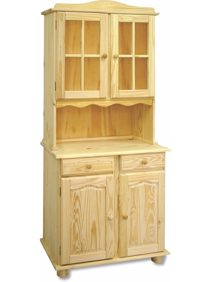 Alacena Alta de Pino Macizo Natural, Armario de Cocina de 2 Puertas sin Barnizar, Ideal para Despensa o Comedor