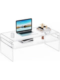 Mesa de Centro Transparente de Acrilico, Mesa Auxiliar Baja para Salon, Diseno Moderno, 80 50 38 cm