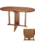 Mesa Plegable de Jardin en Madera de Eucalipto, Diseno Ovalado para Terraza, Balcon o Exterior, 120 x 70 x 73 cm