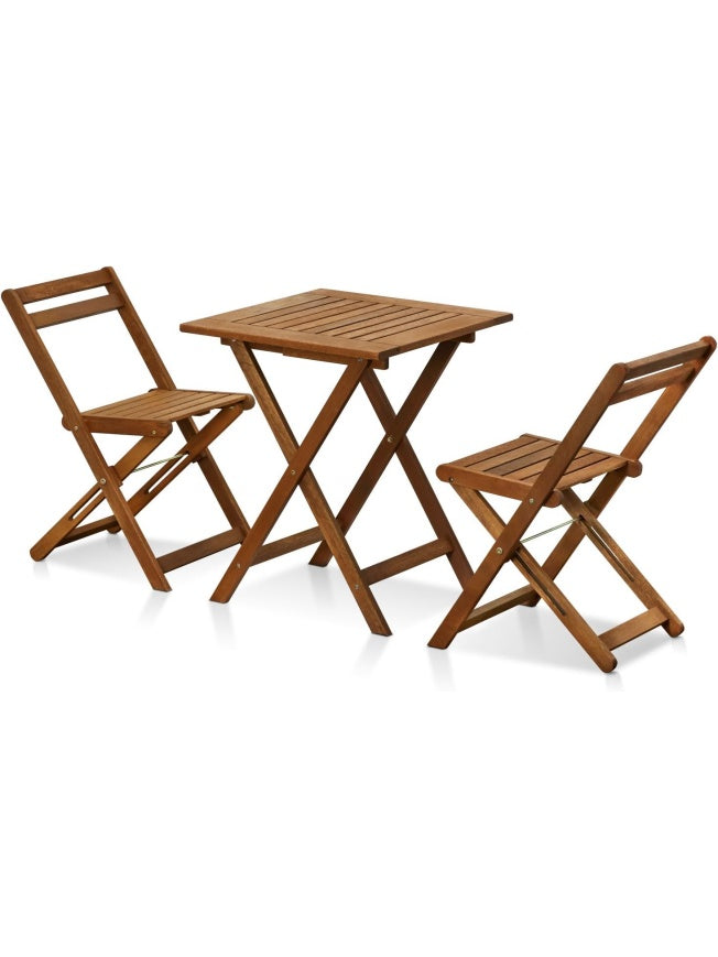 Conjunto Bistro de Madera para Exterior, Mesa y Sillas Compactas para Jardin, Terraza o Balcon, Acabado Natural
