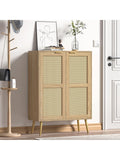 Aparador Buffet de Ratan con 2 Puertas y Estante Regulable, Armario de Almacenaje para Cocina, Comedor o Pasillo, 80 x 34 x 112 cm