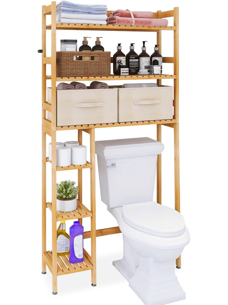 Organizador de bambu para colocar sobre el inodoro con seis niveles y cajones, ideal para banos pequenos