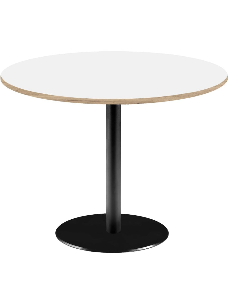 Mesa de Comedor Redonda 120 cm Blanca con Bordes en Madera Natural