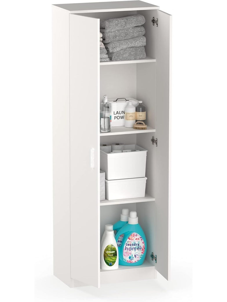 Gabinete multiusos de dos puertas con baldas regulables para limpieza, cocina o lavanderia, blanco